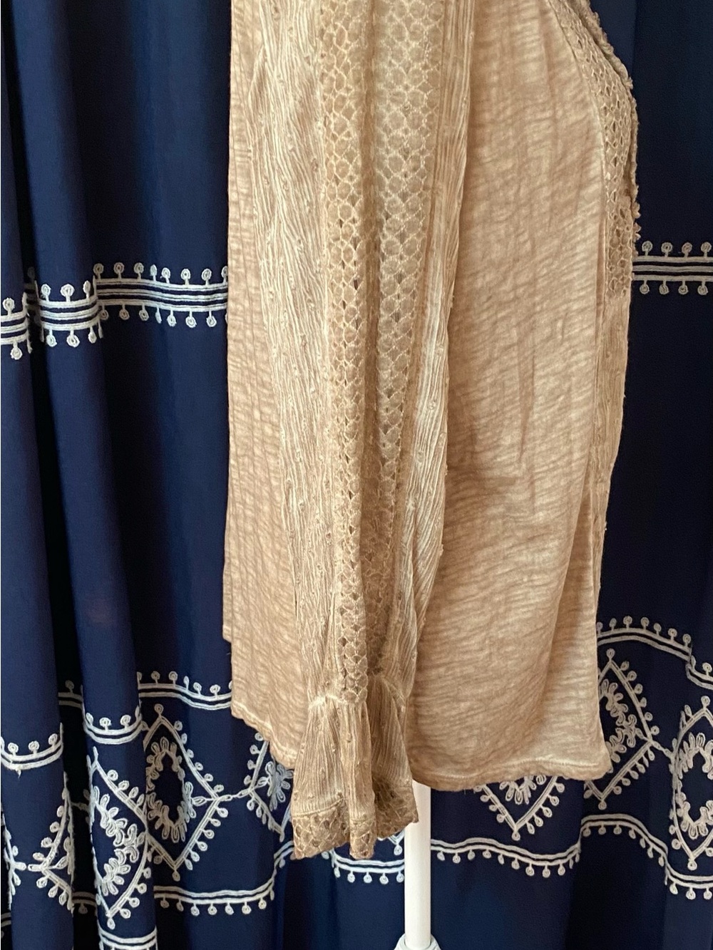 Vintage America Beige Eyelet Henley Blouse - Picture 2 of 8